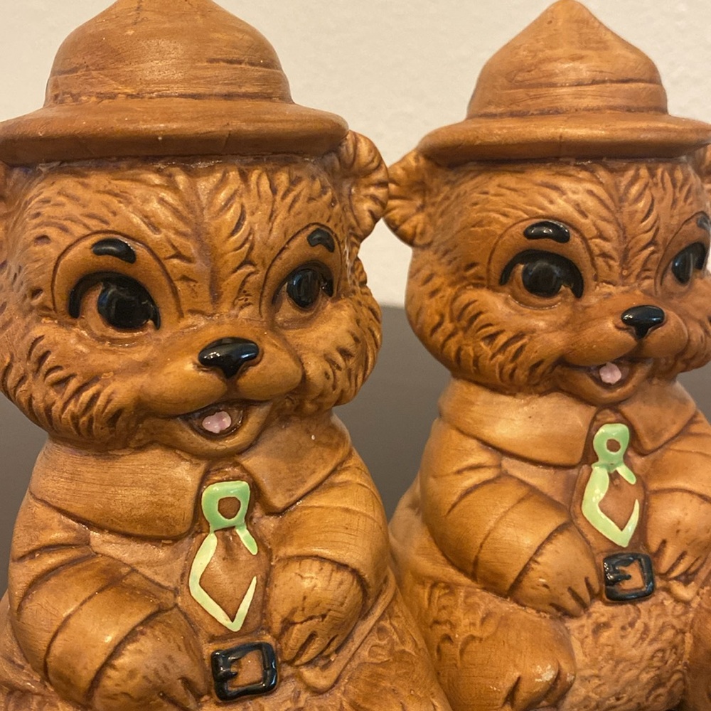 Vintage 60’s Pair of Smokey The Bear Ranger Ceramic Salt & Pepper Shakers